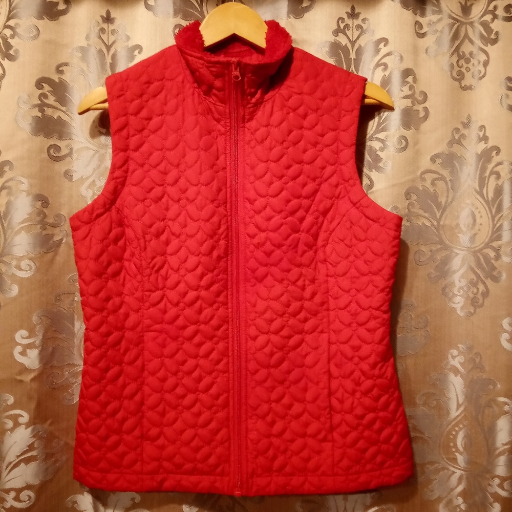 Kim Rogers Red Vest with Fleece Collar Size Small